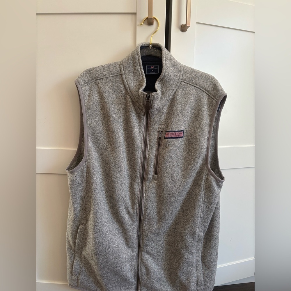 Vineyard Vines Men's Mountain Sweater Fleece Vest Medium in Gray Preppy Office